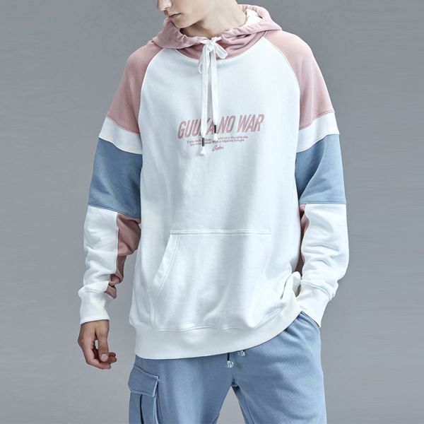 Blue / Pastel Pink Hoodie Mens , Loose Fit Hoodie Men'S Long Sleeve Customized Logo