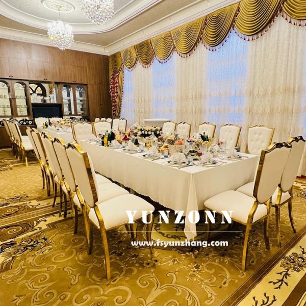 New Cat Head Stainless Steel Frame Hotel Wedding Chairs Furniture Supplies White Leather Event Chair Gold Events Party Banquet