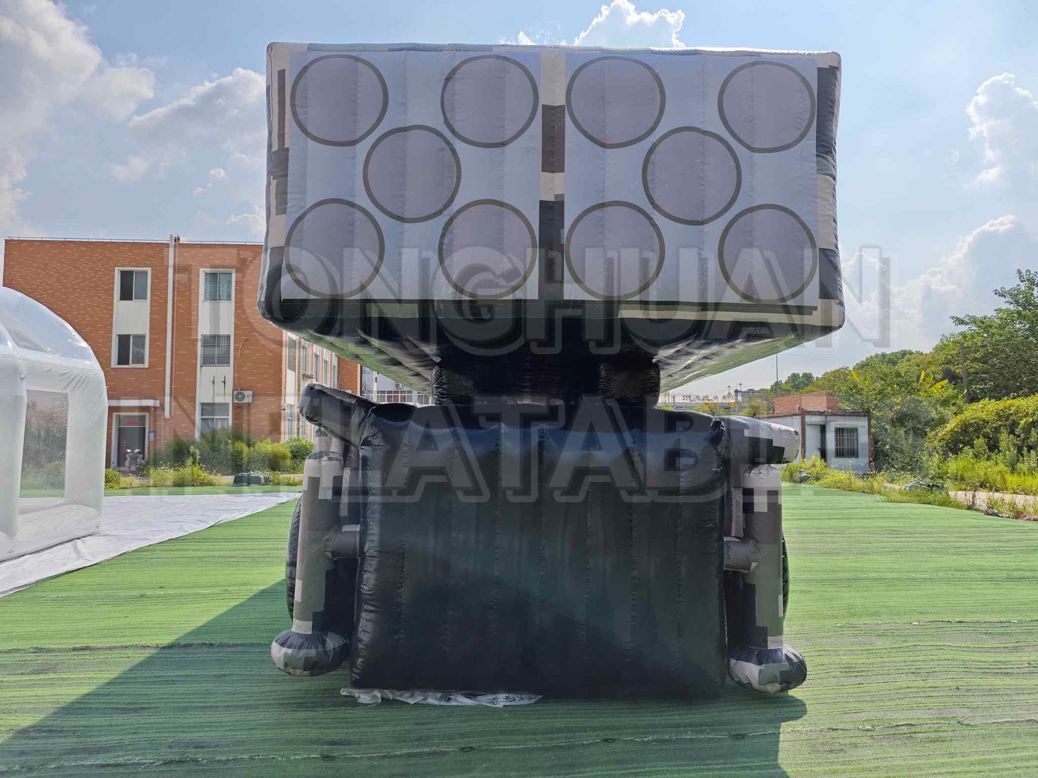 Custom Inflatable Launcher Vehicle Replica with Horizontal Canister Modules and Camouflage Truck Body for Training Display Exhibition and Outdoor Simulation Projects