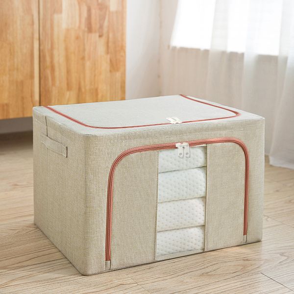 66L Large Capacity Folding Cotton Linen Household Quilt Clothing Collapsible Dustproof Cover Storage Box Organizer