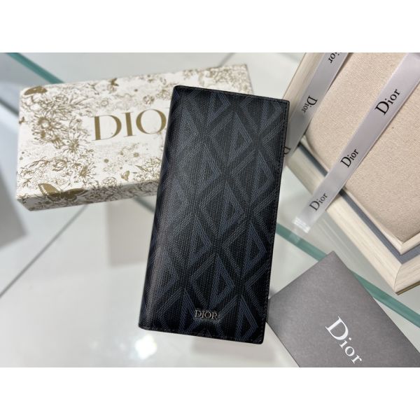 Embossed Vertical CD Christian Dior Mens Wallet Diamond Zippered