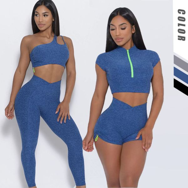 Частный маркировка тренировки носить шорты костюм для женщин без швов скрунч пупка двухдельные брюки набор