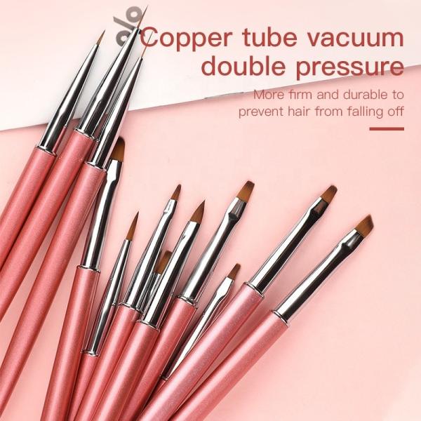 Metal Handle Triangle Nail Gel Paint Brush 12pcs Set Nail Polish Brush