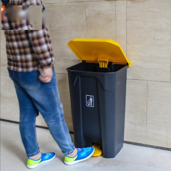 100L Outdoor Large Commercial Plastic Trash Can Household Trash Can with Lid Office Foot-operated Trash Can