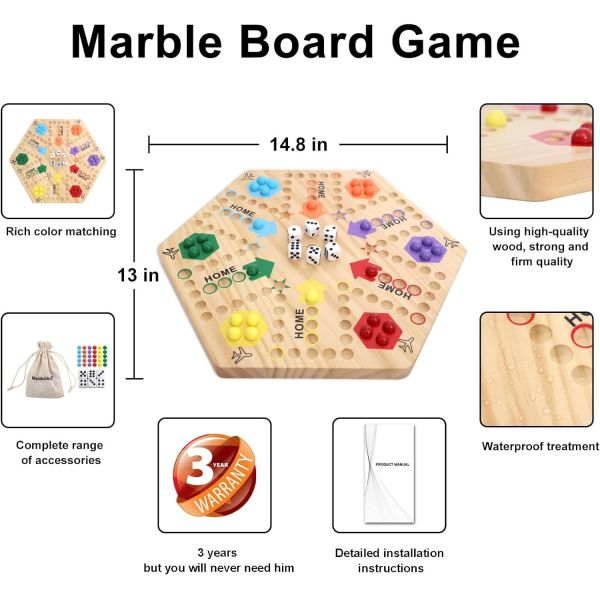 High Quantity Solid Oak Double Sided Marbles Wooden Board Game with Customized Logo