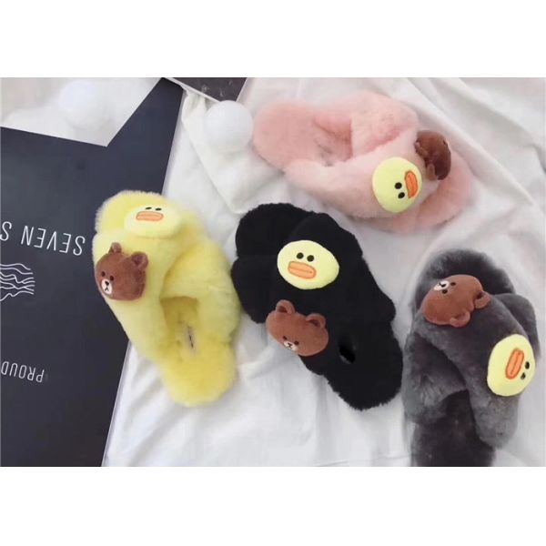 Light Pink Soft Sole Sheep Wool Slippers for Bedroom , Womens House Slippers