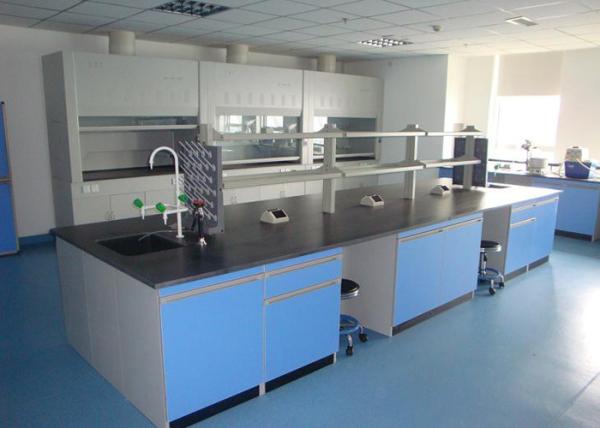 Grey Steel School Lab Furniture , Laboratory Island Bench Three Ways Bronze Nozzle