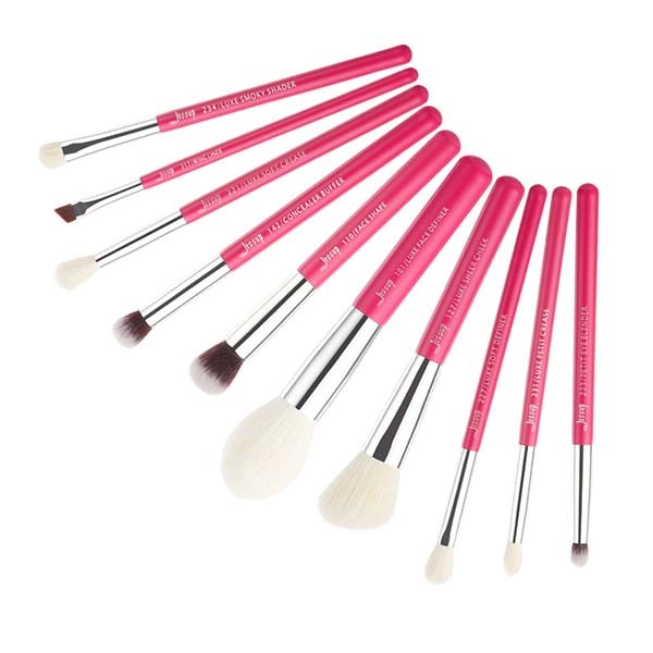 Jessup 10pcs Natural Makeup Brushes Set Rose Carmine Vegan Makeup Brushes