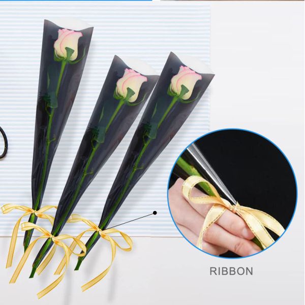 Eco Friendly Clear V Shaped Bopp Reusable Needle Perforated Fresh Cut Flower Wrapping Pot Sleeves Bags