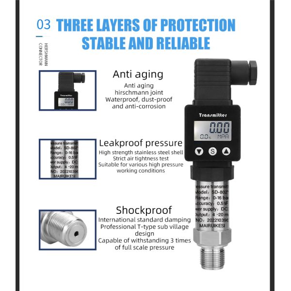 OEM Electronic Threaded Connection Pressure Sensor with 4-20mA Output and LCD Display