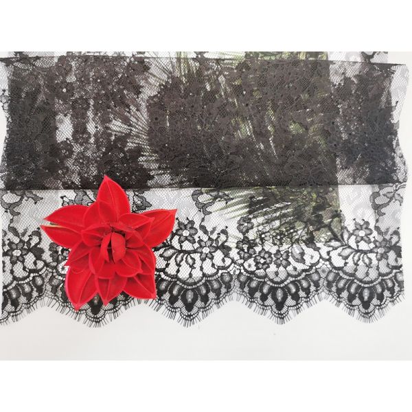 Ткань шнурка Тюль французского шнурка Пейсли черная облегченная