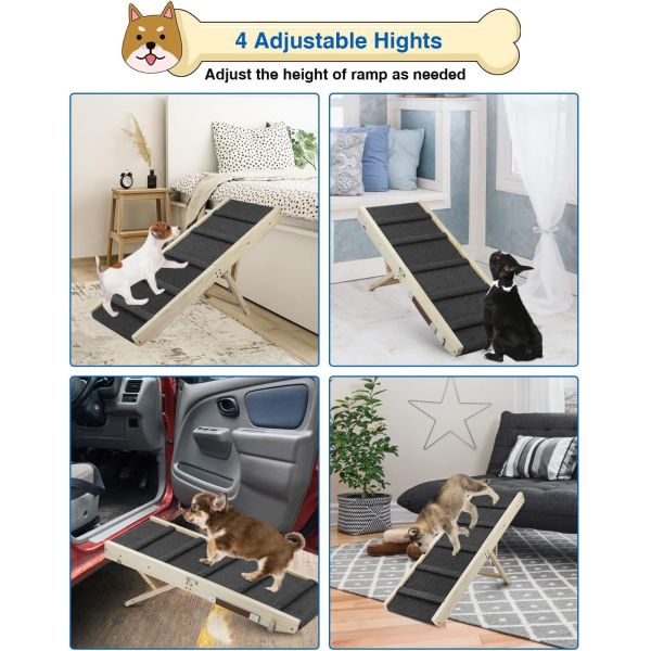 Wooden Folding Portable Pet Ramp Wooden Dog Step for Bed Pine Wood Adjustable Dog Ramp