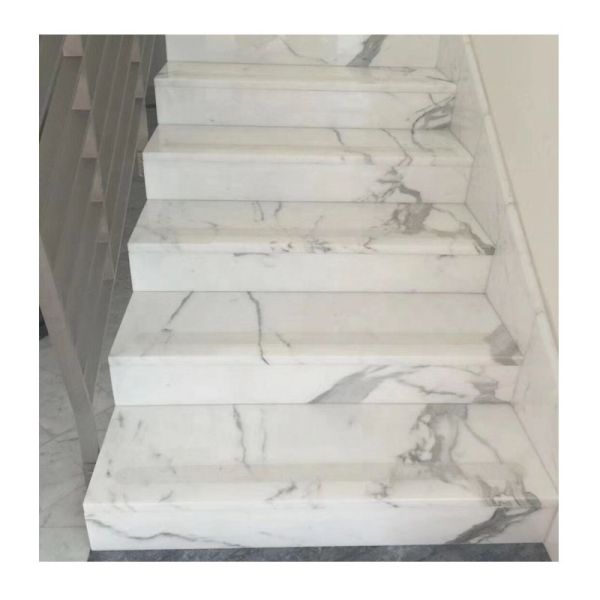 Modern Indoor Customized Marble Waterjet Design Arc Staircase for House Interior
