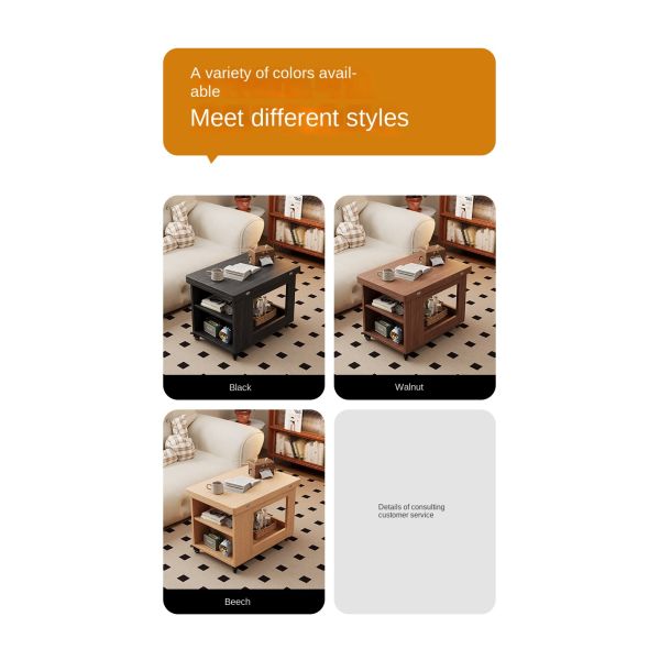 Custom Solid Wood Coffee Table Mobile Extendable Wheeled Trolley Foldable Rotating Sofa Corner Sofa Side Table for Living Room