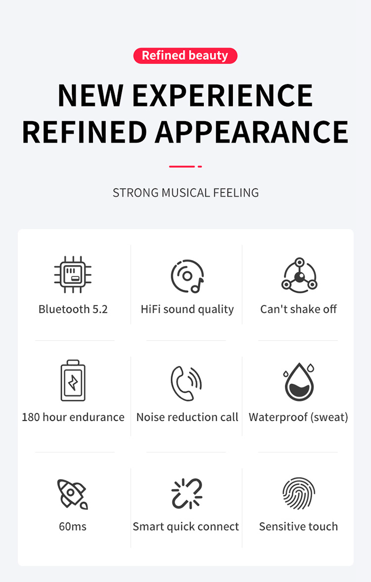 Black ABS True Wireless Stereo Earphone Factory Wholesale Earhook Style Earbuds