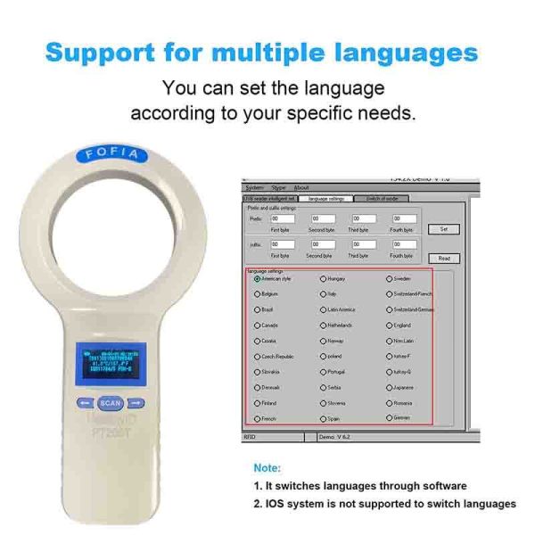 Animal Microchip Scanner PT200 designed to read microchip and temperature information compatible with 1000 data storage 