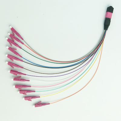 Cabo de fibra ótica multimodo 0.9mm OM4 MPO de 12 fibras à palavra simples do LC para gavetas