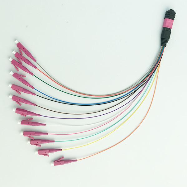 Cabo de fibra ótica multimodo 0.9mm OM4 MPO de 12 fibras à palavra simples do LC para gavetas