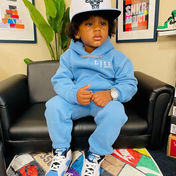 Custom Logo Boys Clothing Sets Cotton Embroidery Kids Hoodie Vintage Pullover No String Print Sweatpants and Hoodie Set Children