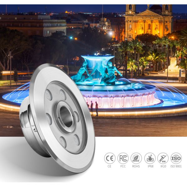 las luces inoxidables de la piscina de acero de 9W IP68 316L, control de DMX512 RGB llevaron luces de la fuente de agua