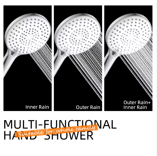 ABS Plastic Handheld Rain Shower Head Bath Fixture with Hot Cold Water Mixer Function