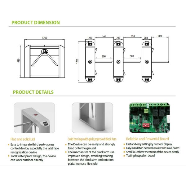 TR300 High Security Drop Arm Tripod Turnstile Outdoor 304 Stainless Steel