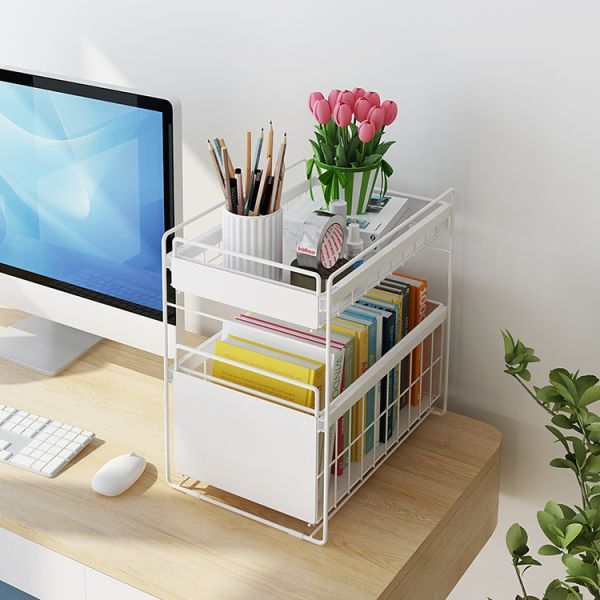 Bathroom Kitchen Stackable Double-layer Pull-out Storage Basket Spice Rack Basket  Under Sink Organizer Bathroom Shelf