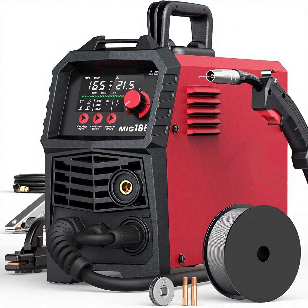 GENWELD 165A 110V/220V MIG/Lift TIG/Stick Welder with Large LED Display, Gas