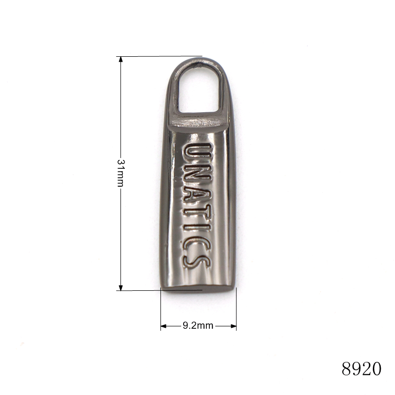  Custom Deep Clear Logo Engraved Metal Zipper Puller Black Metal Zip Pull Tag For Handbag Hardware Accessories 