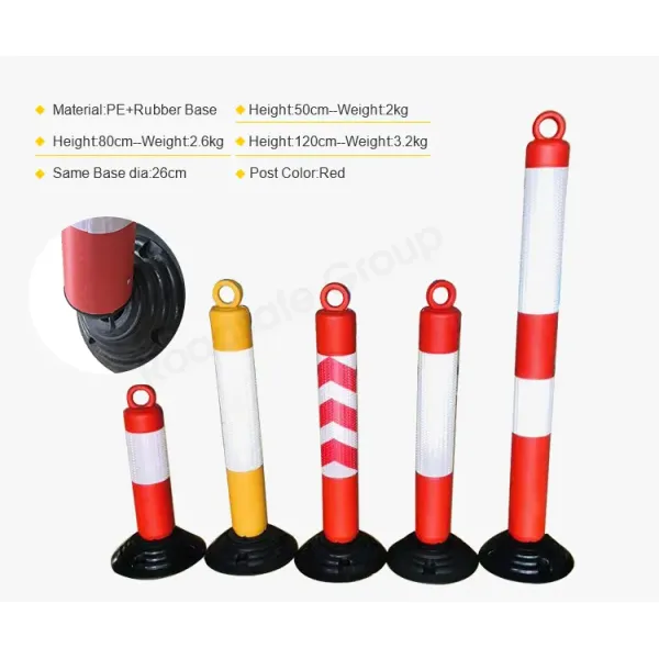PE Material Flexible Warning Post Traffic Bollard with 80cm Height and Rubber Base for Road Safety