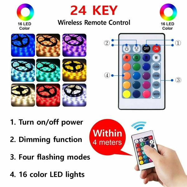 LED Strip Lights 5050 RGB Colour Changing Tape Under Cabinet Kitchen Lighting TV