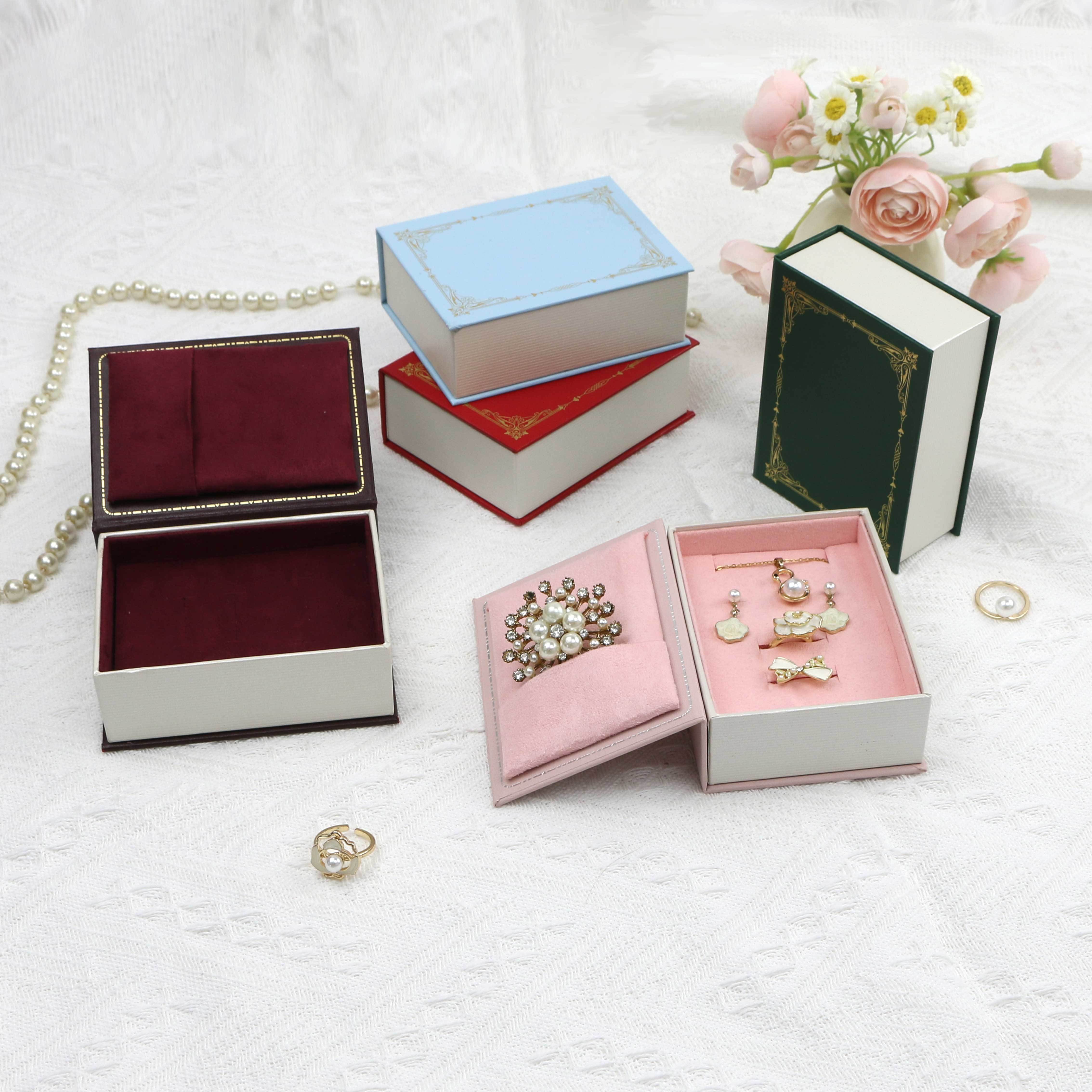 Luxury Square Paper Jewelry Box Rectangle Book Shape Custom Embossed Jewelry Boxes