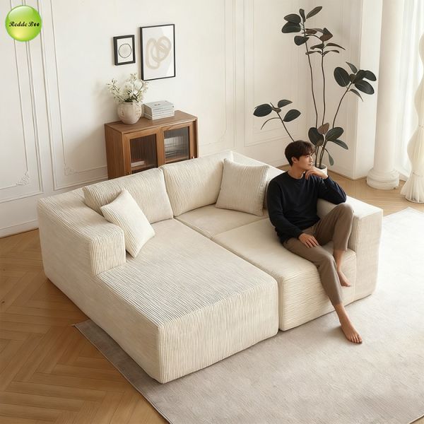 Upholstered Compressed Microfiber Fabric Couch Striped Velvet Sleeper Sectional