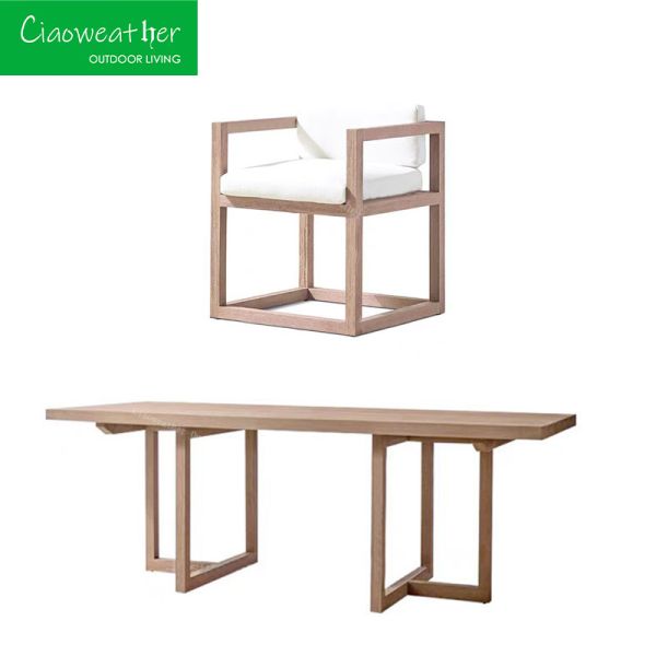 Waterproof Garden Hotel Teak Solid Wood Dining Table Set for Villa Courtyard Outdoor Tables and Chairs Leisure Furniture