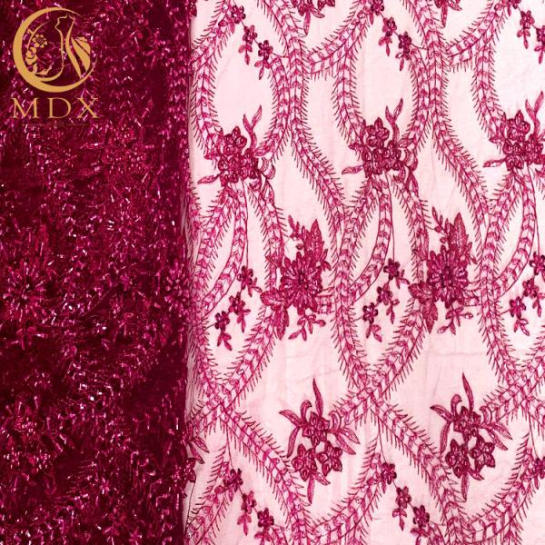African Sequin Lace Fabric Embroidery 1 Yard Length For Wedding Dress