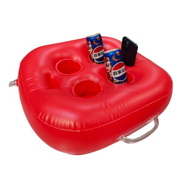 Outdoor Red Inflatable Spa Bar Hot Tub Tray 6 Holes PVC Floating Drink Tray Wine Holder Plastic Handles-Pool Tools Accessories