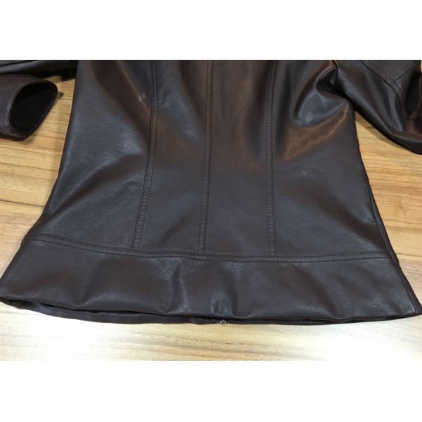 Oxblood Symmetrical Ladies PU Jacket Slim Womens Burgundy Pleather Jacket