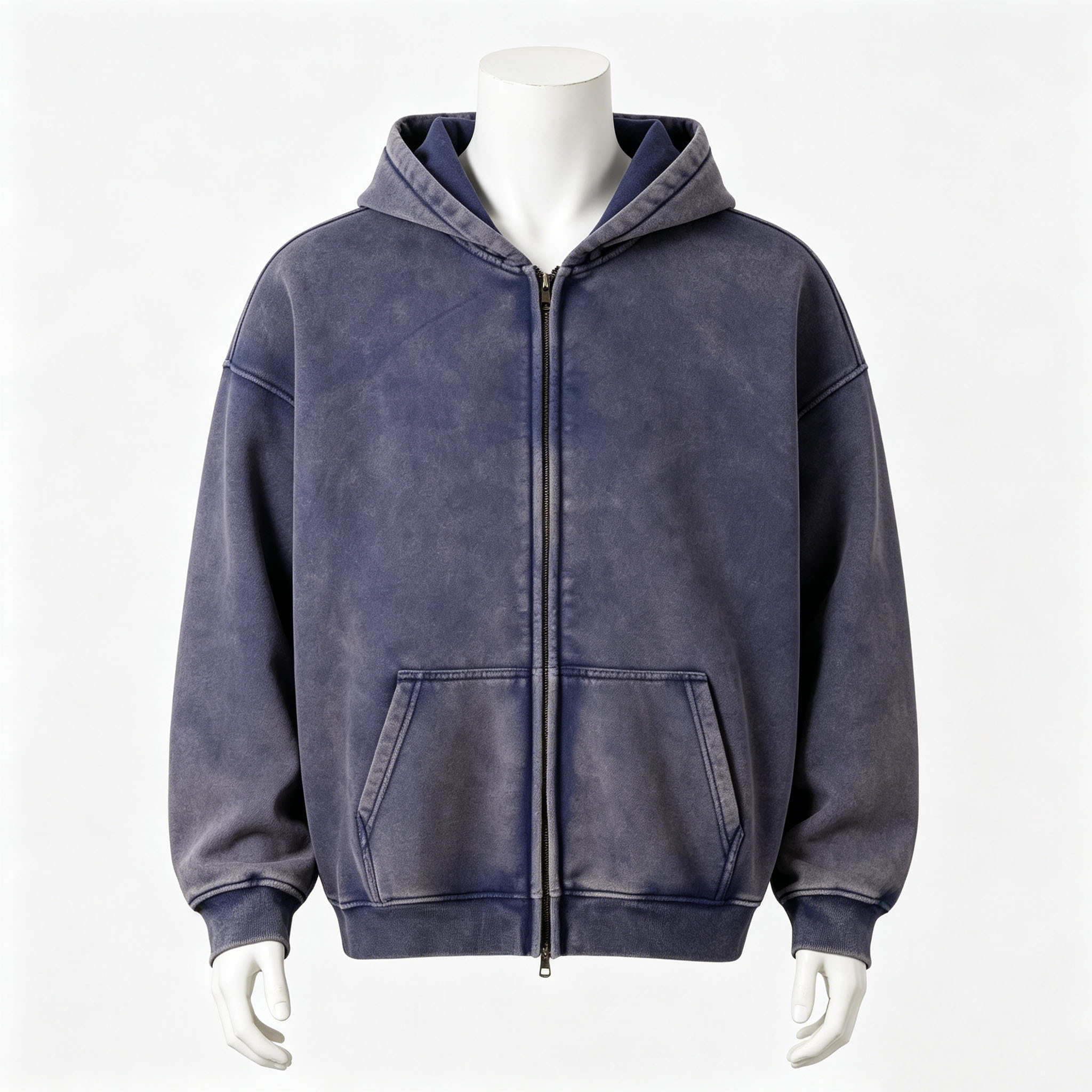 Men’s Vintage Washed Zip-Up Hoodie Oversized Fleece Lined Winter Casual Sweatshirt