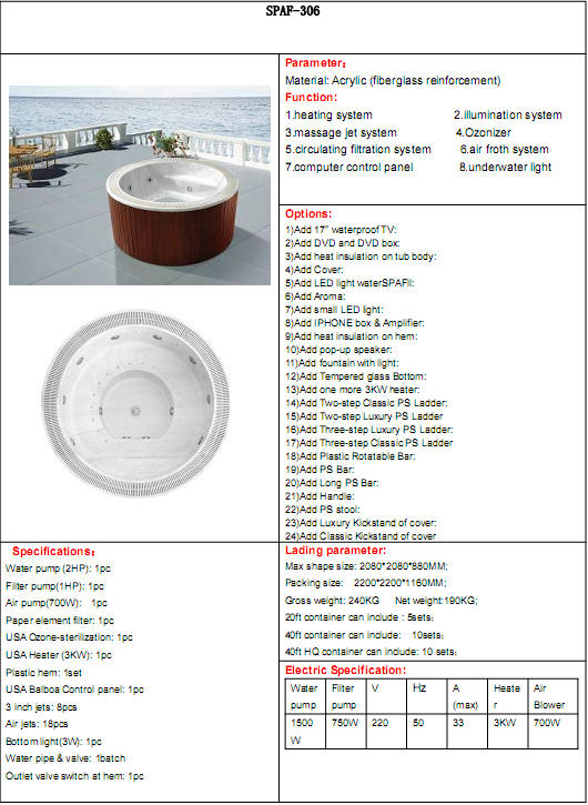 hot tub ,Outdoor Bathtub,swim spa,whirlpool,bahtub ,hot bathtub,swing pool SPAF-306