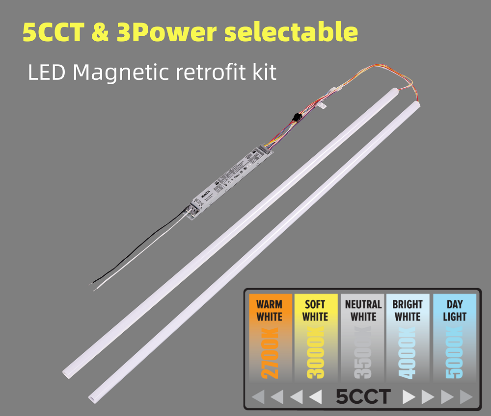 DLC 140Lm/W Magnetic LED Light Troffer Linear retrofit Kit for USA Market Adjust 5CCT