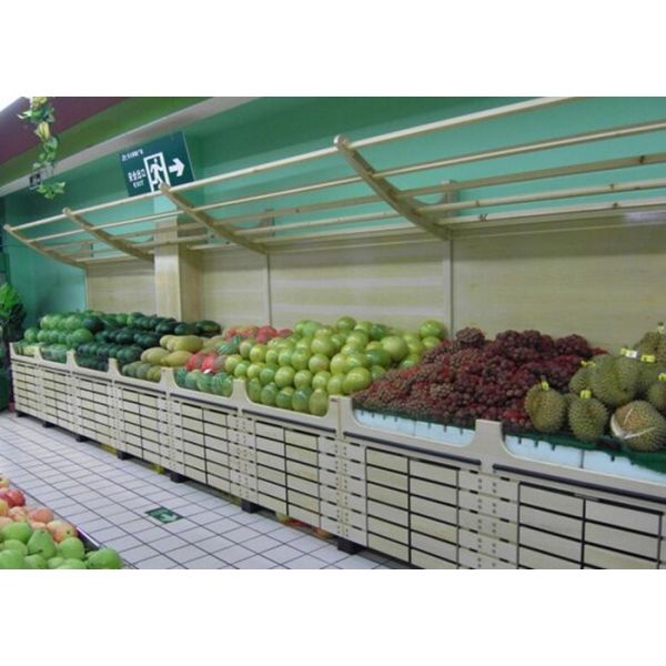Bottomless Wooden Retail Display Shelves / Fruit Vegetable Wooden Shop Shelving For Store