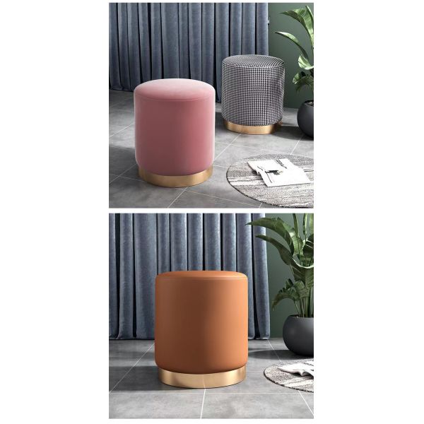 Home Small Round Fabric Ottoman Sponge Upholstered Salon Accent Chair Dressing Table Makeup Shoe Changing Stool Ottoman