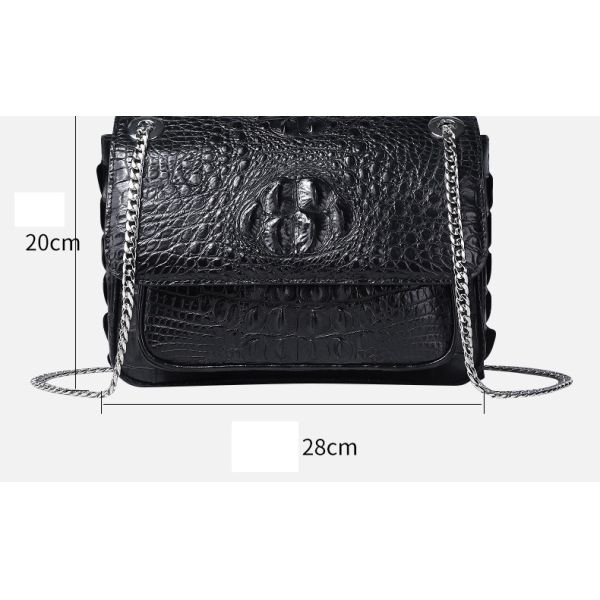 Exotic Genuine Crocodile Skin Silver Chain Lady Purse Real True Alligator Leather Women Purse Female Single Shoulder Bag