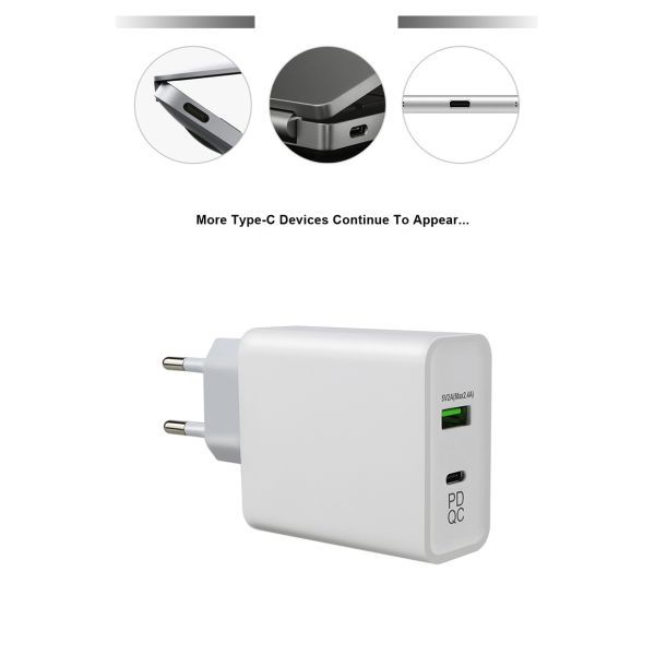 45W GaN PD Fast Charger EU Plug with 1 USB-C and 1 USB-A Port