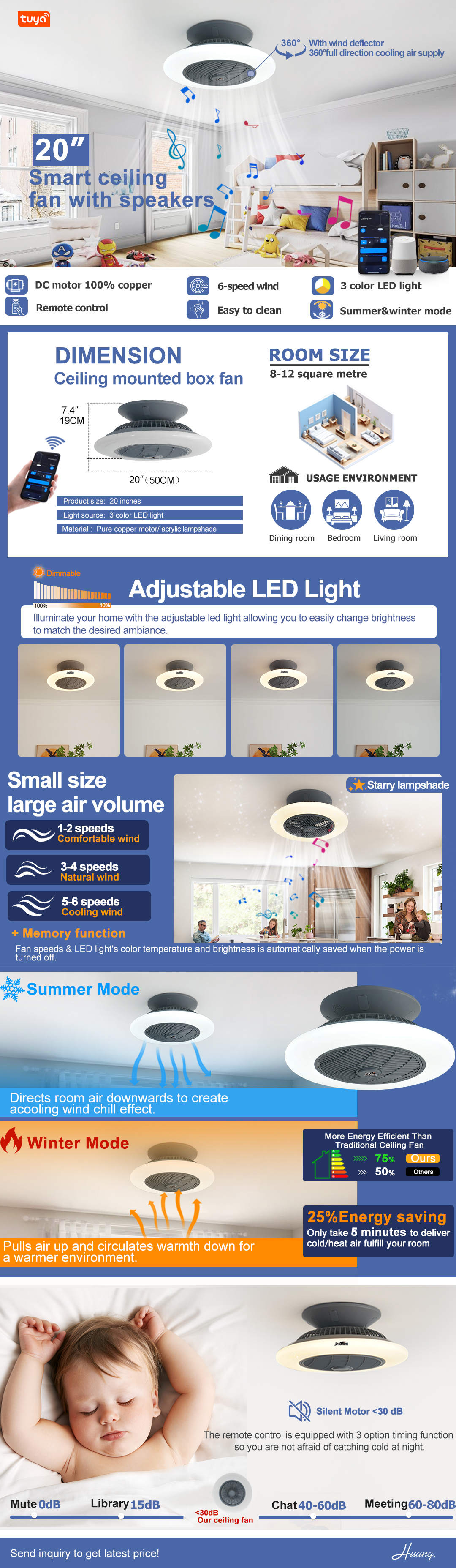 Звездный ламповый навес LED потолочный вентилятор 10 для мотора современный дизайн стиль TUYA App Control