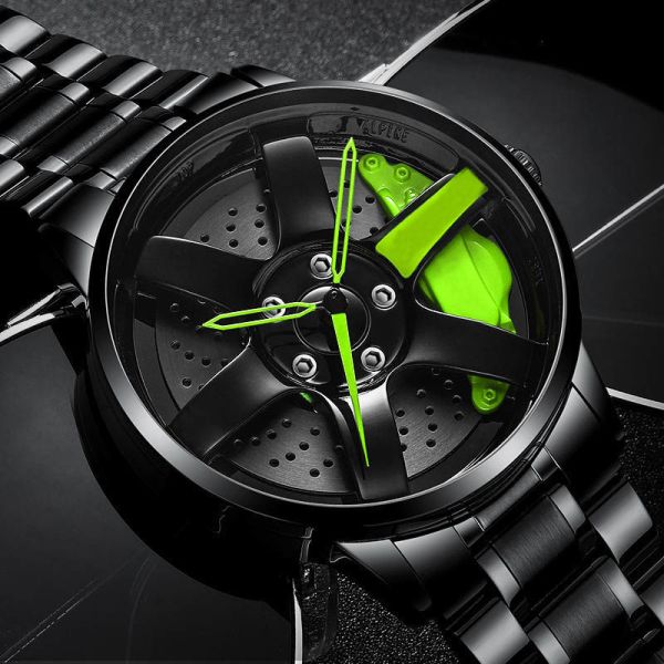 Racing Wheel Design Hollow Disc Watch Men's Alloy Strap Quartz Watch