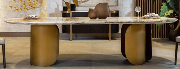 Luxury Italian Marble Dinner Table Customized Logo Stainless Steel Leg For Home Use