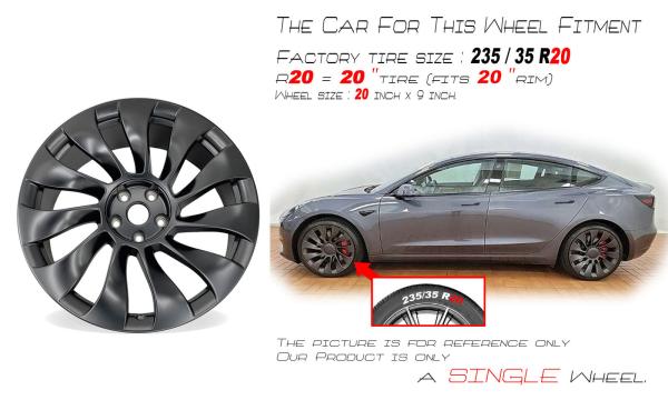 20 Front BLACK Wheel For 21 22 Tesla Model 3 OEM Quality Replacement Rim 95135