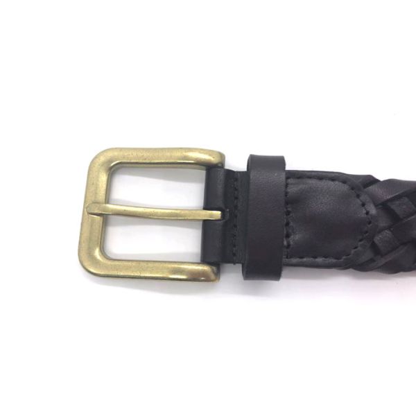 Men 's Full Grain Braided Cowhide Leather Belt with Solid Brass Buckle 1-3/8” Wide