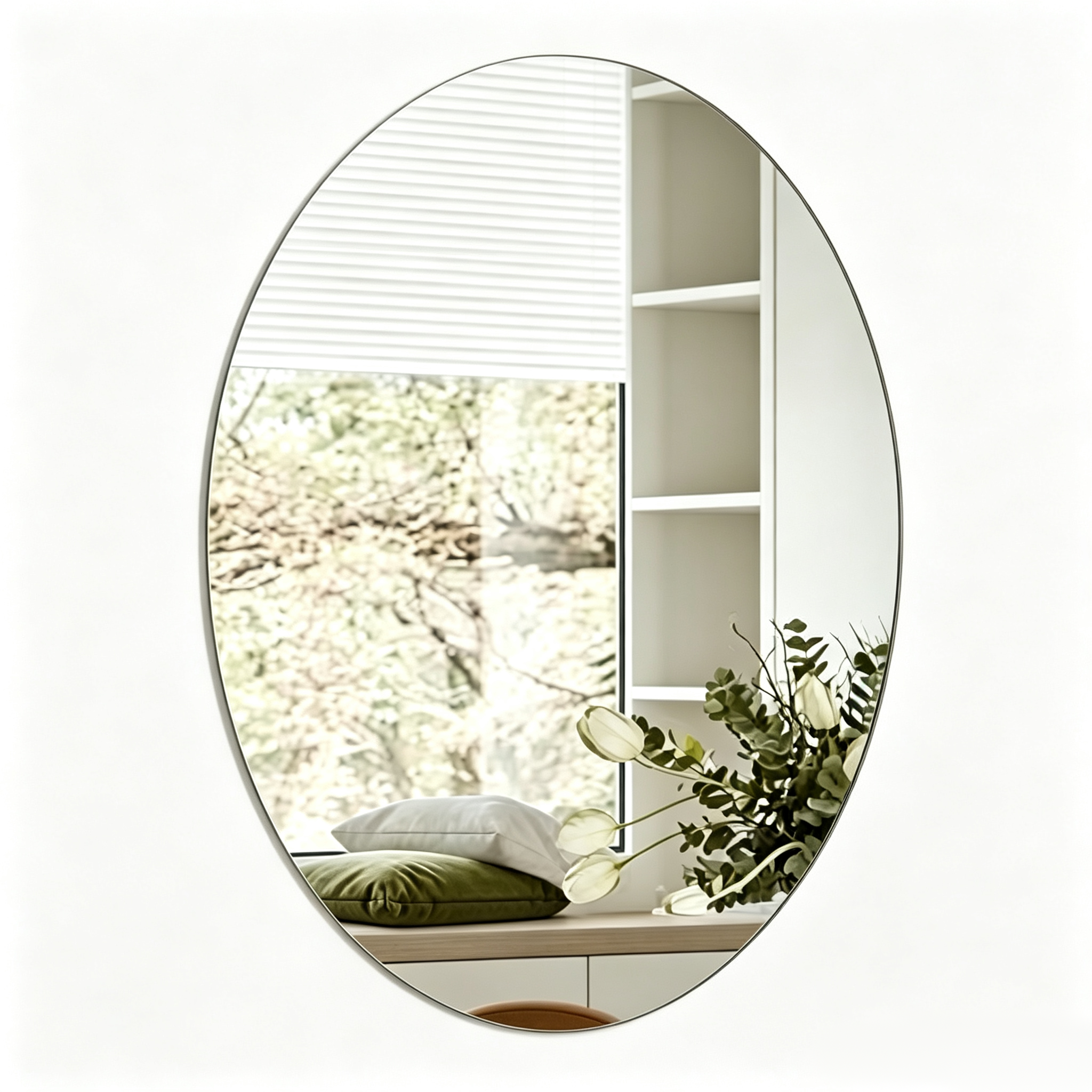 Frameless Oval Anti Fog Flexible Plastic Sheet PC Fogless Bathroom Vanity Mirror